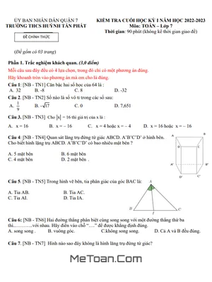 Đề Tham Khảo Học Kỳ 1 Toán 7 Năm 2022 - 2023 Trường THCS Huỳnh Tấn Phát - TP HCM