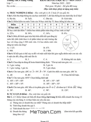 Đề thi giữa học kỳ 2 Toán lớp 7 năm 2022 – 2023 trường THCS Trưng Vương – Hà Nội