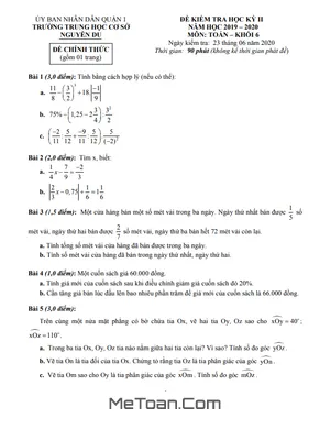 Đề thi học kì 2 Toán lớp 6 năm 2019 - 2020 trường THCS Nguyễn Du - TP.HCM