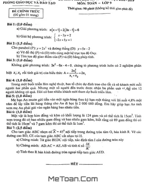 Đề kiểm tra học kỳ 2 Toán lớp 9 năm 2018 - 2019 phòng GD&ĐT Quận 11 - TP HCM