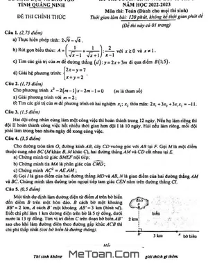 Đề thi tuyển sinh vào lớp 10 môn Toán năm 2022 - 2023 Sở GD&ĐT Quảng Ninh