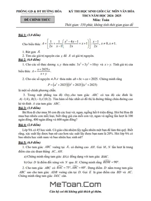 Đề thi học sinh giỏi Toán THCS năm 2024 - 2025 phòng GD&ĐT Hướng Hóa - Quảng Trị