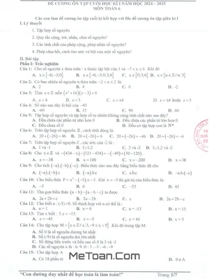 Đề Cương Ôn Tập Học Kì 1 Môn Toán Lớp 6 Năm 2024 - 2025 Trường THCS Thọ Lộc - Hà Nội