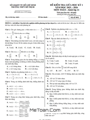 Đề Thi Giữa Học Kỳ 1 Toán 11 Năm 2025 – 2026 Trường THPT Hồ Thị Bi – TP.HCM