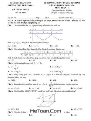 Đề Khảo Sát Lần 1 Môn Toán 12 Năm Học 2025 – 2026: THPT Triệu Sơn 3 – Thanh Hóa