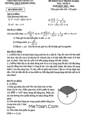 Đề khảo sát Toán 9 tháng 1 năm 2026 trường THCS Thành Công – Hà Nội