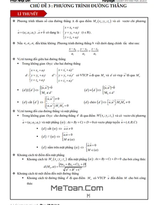 Ôn thi THPT môn Toán: Phương trình đường thẳng - Trọng tâm lý thuyết & Bài tập có lời giải