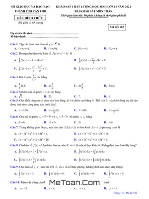 Đề khảo sát chất lượng lớp 12 môn Toán năm 2022 Sở GD&ĐT Cần Thơ