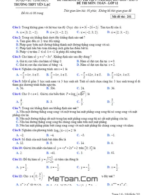 Đề thi KSCL ôn thi THPT Quốc gia 2018 môn Toán trường Yên Lạc - Vĩnh Phúc lần 3