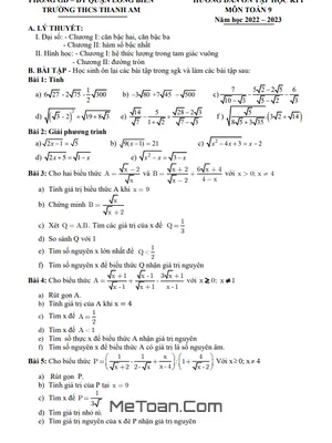 Đề Cương Ôn Tập Cuối Kì 1 Toán 9 Năm 2022 - 2023 THCS Thanh Am - Hà Nội
