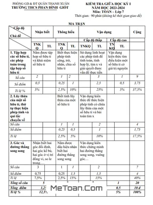 Đề thi giữa kì 1 Toán 7 năm 2023 - 2024 trường THCS Phan Đình Giót - Hà Nội