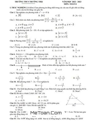 Đề Thi Học Kì 2 Toán 8 Năm 2022 - 2023 Trường THCS Trường Thọ - Hải Phòng