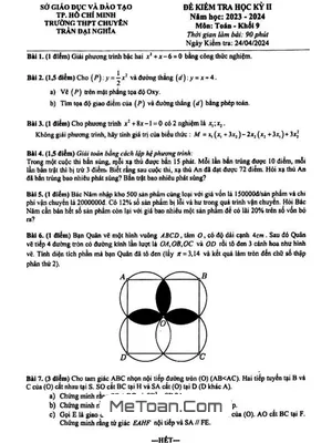 Đề thi học kỳ 2 môn Toán lớp 9 năm 2023 - 2024 trường chuyên Trần Đại Nghĩa - TP.HCM