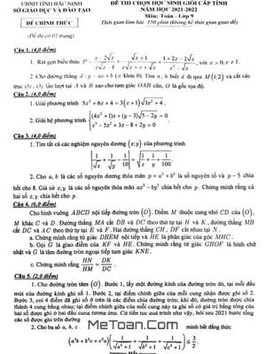 Đề thi HSG Toán 9 cấp tỉnh năm 2021-2022 Sở GD&ĐT Bắc Ninh
