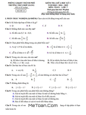 Đề Thi Giữa Học Kỳ 1 Toán 7 Năm 2024 - 2025 Trường THCS Hợp Giang - Cao Bằng