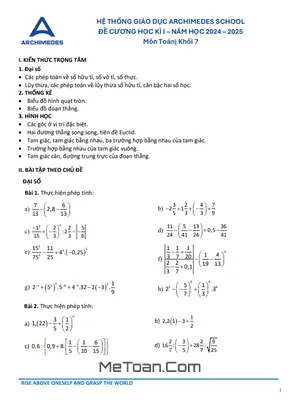 Đề Cương Ôn Tập Học Kì 1 Toán 7 Năm 2024 - 2025 - Archimedes School Hà Nội