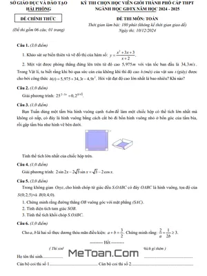 Đề chọn học viên giỏi Toán GDTX cấp thành phố Hải Phòng năm 2024 - 2025