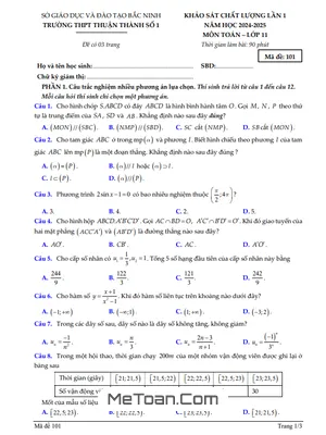 Đề khảo sát lần 1 Toán 11 năm 2024 - 2025 trường THPT Thuận Thành 1 - Bắc Ninh