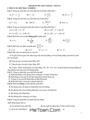 Tài Liệu Ôn Tập Cuối Học Kỳ 1 Toán 8 Năm 2025-2026 THCS Trần Văn Ơn – TP.HCM