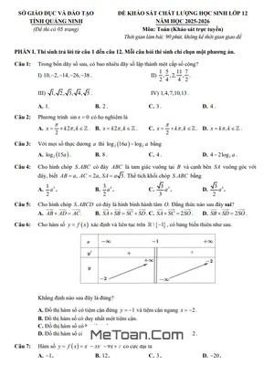 Đề Khảo Sát Toán 12 Năm 2025-2026 Sở GD&ĐT Quảng Ninh: Chuẩn Bị Toàn Diện