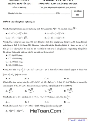 Đề khảo sát lần 4 Toán 11 năm 2023 – 2024 trường THPT Yên Lạc – Vĩnh Phúc