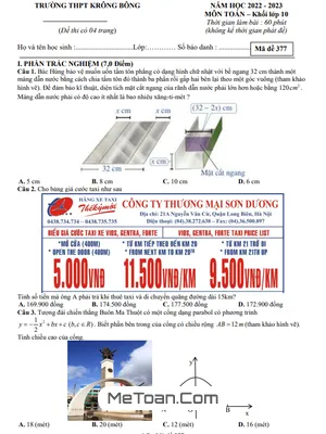 Đề Thi Giữa Kì 2 Toán 10 Năm 2022-2023 Trường THPT Krông Bông - Đắk Lắk