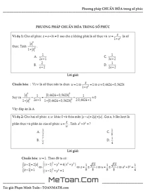 Kỹ thuật chuẩn hóa giải nhanh bài toán số phức - Phạm Minh Tuấn