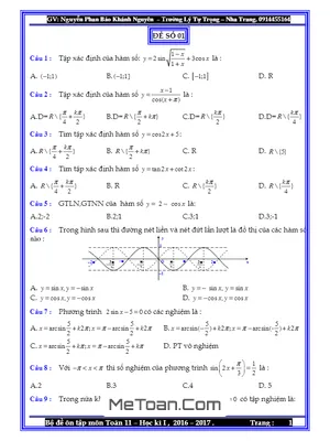 5 Đề Trắc Nghiệm Ôn Tập HKI Toán 11 - Nguyễn Khánh Nguyên