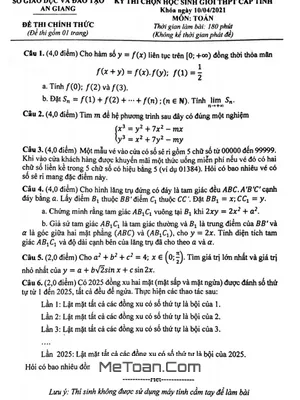 Đề thi học sinh giỏi Toán THPT cấp tỉnh năm 2020 - 2021 Sở GD&ĐT An Giang
