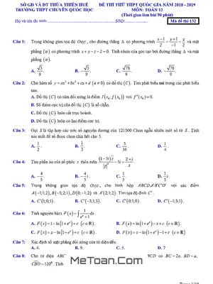 Đề Thi Thử Toán THPT Quốc Gia 2019 Lần 3 Trường THPT Chuyên Quốc Học Huế