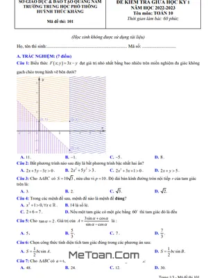 Đề giữa kì 1 Toán 10 năm 2022 - 2023 trường THPT Huỳnh Thúc Kháng - Quảng Nam