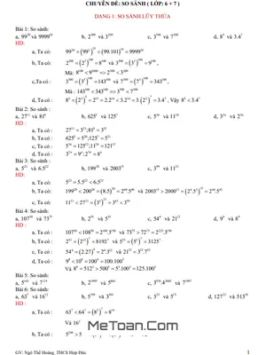 Cẩm Nang So Sánh Bồi Dưỡng Học Sinh Giỏi Toán 6 - 7