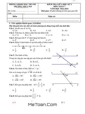 Đề Thi Giữa Học Kỳ 1 Toán 7 Năm 2023 - 2024 Trường THCS 19.8 - Quảng Nam