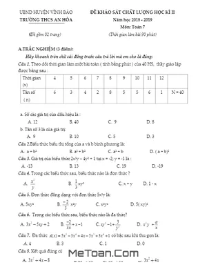 Đề thi Toán lớp 7 học kì 2 năm 2018 - 2019 trường THCS An Hòa - Hải Phòng