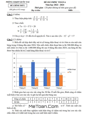 Đề Olympic Toán 6 Năm Học 2023 - 2024 Phòng GD&ĐT Quốc Oai - Hà Nội