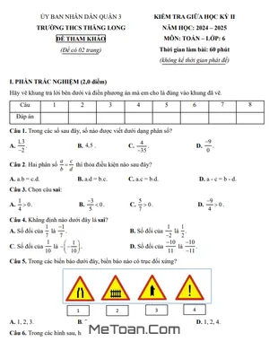 Đề Tham Khảo Giữa Kỳ 2 Toán 6 Năm 2024 - 2025 Phòng GD&ĐT Quận 3 - TP HCM