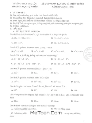 Đề cương cuối học kì 1 Toán 8 năm học 2025 – 2026 trường THCS Thọ Lộc – Hà Nội