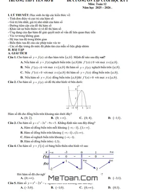 Đề cương ôn tập cuối học kỳ 1 môn Toán 12 năm học 2025 – 2026 trường THPT Yên Mô B – Ninh Bình