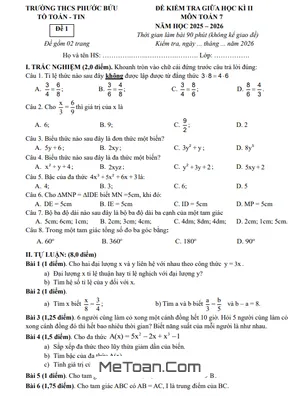 Đề Thi Giữa Học Kỳ 2 Toán Lớp 7 Năm Học 2025-2026 - Trường THCS Phước Bửu, TP.HCM Kèm Đáp Án