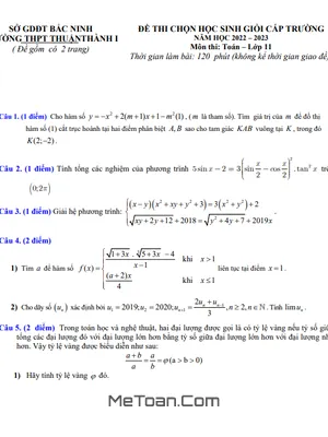 Đề thi HSG Toán 11 năm 2022 – 2023 trường THPT Thuận Thành 1 – Bắc Ninh