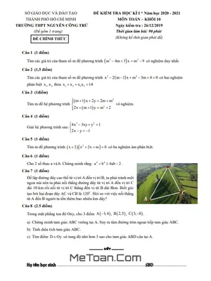 Đề thi HK1 Toán 10 năm 2020 – 2021 trường THPT Nguyễn Công Trứ – TP HCM