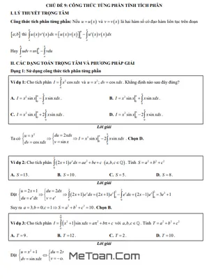 Trắc nghiệm Công thức Từng phần Tính Tích phân - Luyện thi THPTQG