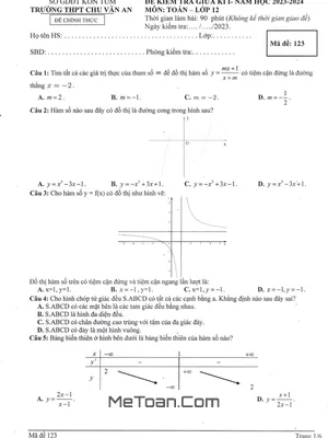 Đề thi giữa kì 1 Toán 12 năm 2023 - 2024 trường THPT Chu Văn An - Kon Tum