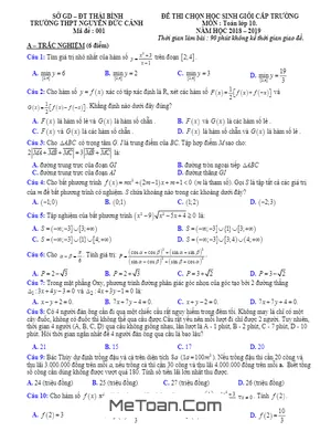 Đề thi HSG Toán 10 năm 2018 - 2019 trường Nguyễn Đức Cảnh - Thái Bình