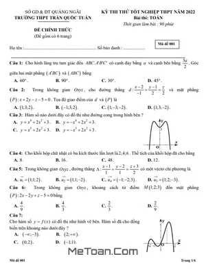 Đề Thi Thử Toán TN THPT 2022 Lần 3 Trường THPT Trần Quốc Tuấn - Quảng Ngãi