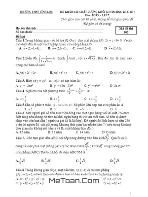 Đề thi thử THPT Quốc gia 2017 môn Toán trường THPT Vĩnh Lộc - Thanh Hóa lần 2