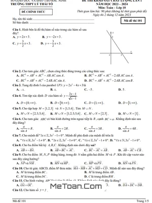 Đề khảo sát lần 1 Toán 10 năm 2023 – 2024 trường THPT Lý Thái Tổ – Bắc Ninh