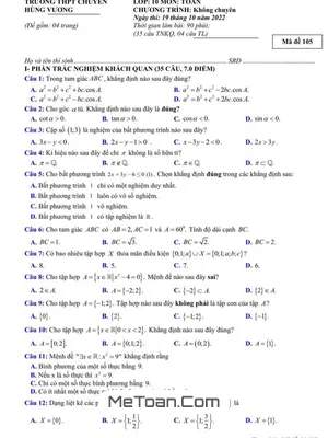 Đề Thi Giữa Kì 1 Toán 10 Năm 2022 - 2023 Trường Chuyên Hùng Vương – Phú Thọ