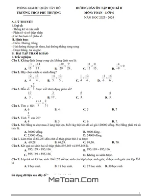 Đề Cương Ôn Tập Học Kì 2 Môn Toán Lớp 6 Năm 2023 - 2024 Trường THCS Phú Thượng - Hà Nội