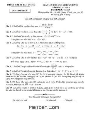Đề thi học sinh giỏi Toán 7 năm 2017-2018 phòng GD&ĐT Tam Dương, Vĩnh Phúc